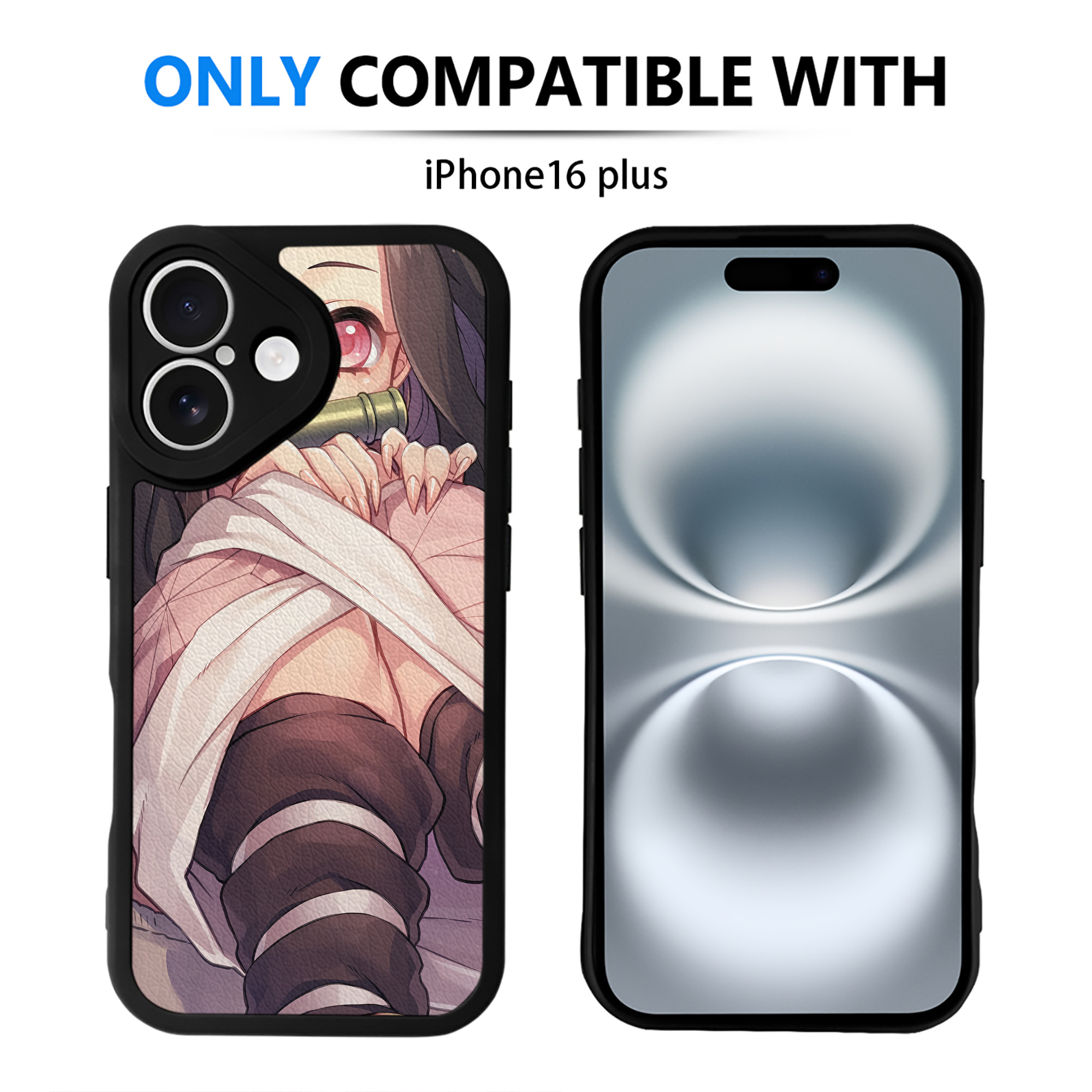 （画像用） 鬼滅の刃（きめつのやいば）竈門 禰󠄀豆子／かまど ねずこ Kamado Nezuko 【iPhone 16シリーズ対応】シリコンスマホケース（レザー調） 材質：シリコン